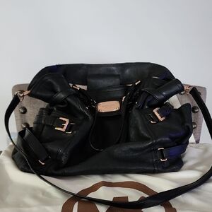 Michael Kors Gansevoort Black Leather Rose Gold Hardware Bag